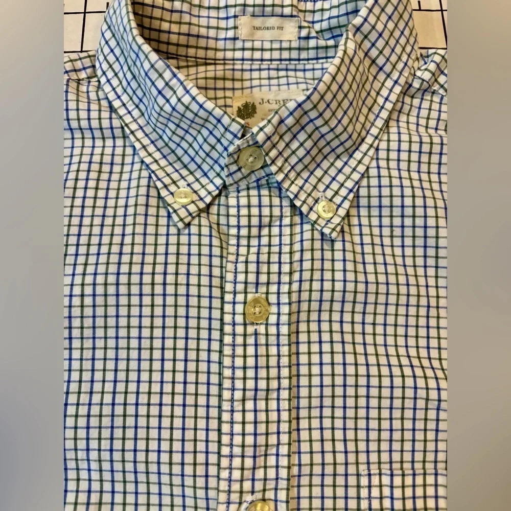 J. Crew Men’s Size Small White/Blue/Green Washed Casual Tailored Fit Button Down